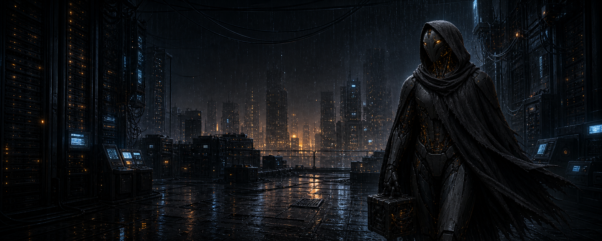 ARC-53 in a fictional rain-soaked digital city